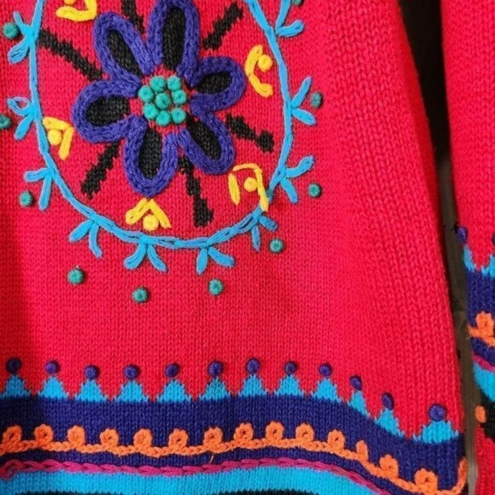 Celina Yang Embroidered Bohemian Tunic Sweater Oversized Medium Art To Wear